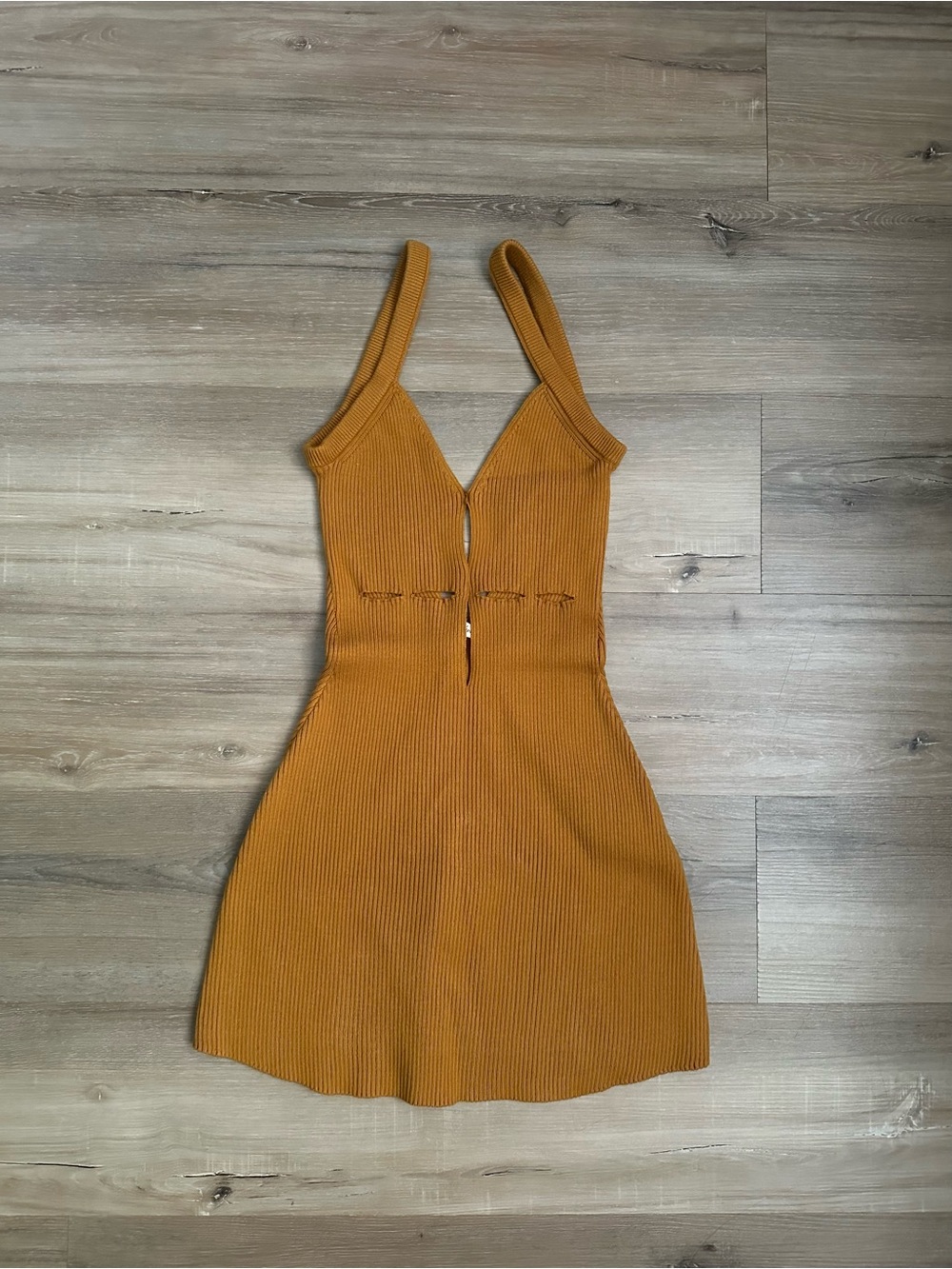 For Love & Lemons Maggie Ribbed Cutaway Mini Dress Mustard Size S